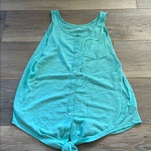 Teal Old Navy Tank Top W Knot, Buttons, Pocket
